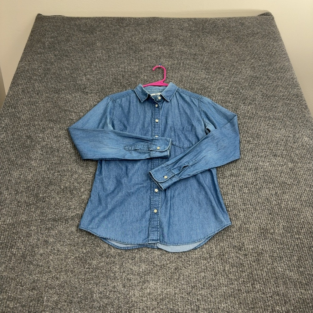 Uniqlo Button Up Womens S Blue Cotton Denim Long Sleeve Casual Minimalist Shirt